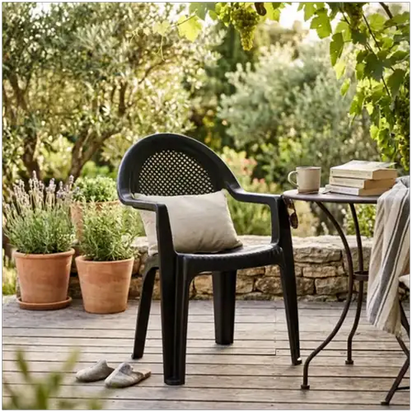 Image of Gold Sun Black Midback Plastic Outdoor Chair
