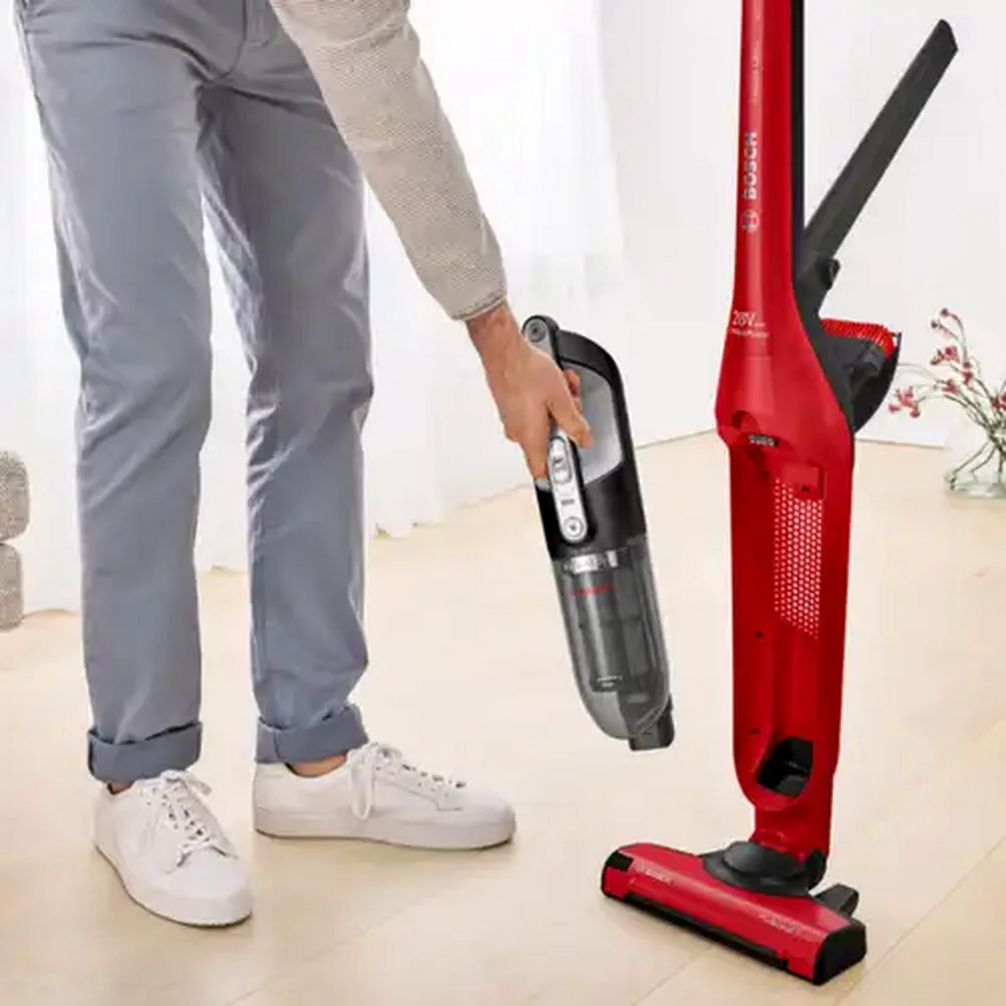 Image of Bosch Appliances Series 4 Flexxo Red Cordless Handheld Vacuum Cleaner 25.5V