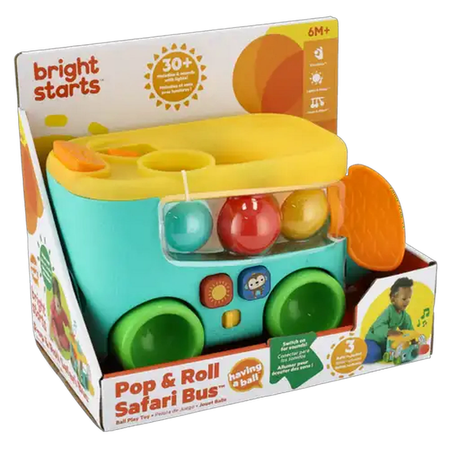 Image of Bright Starts Pop & Roll Elephant Vehicle 6 Months +