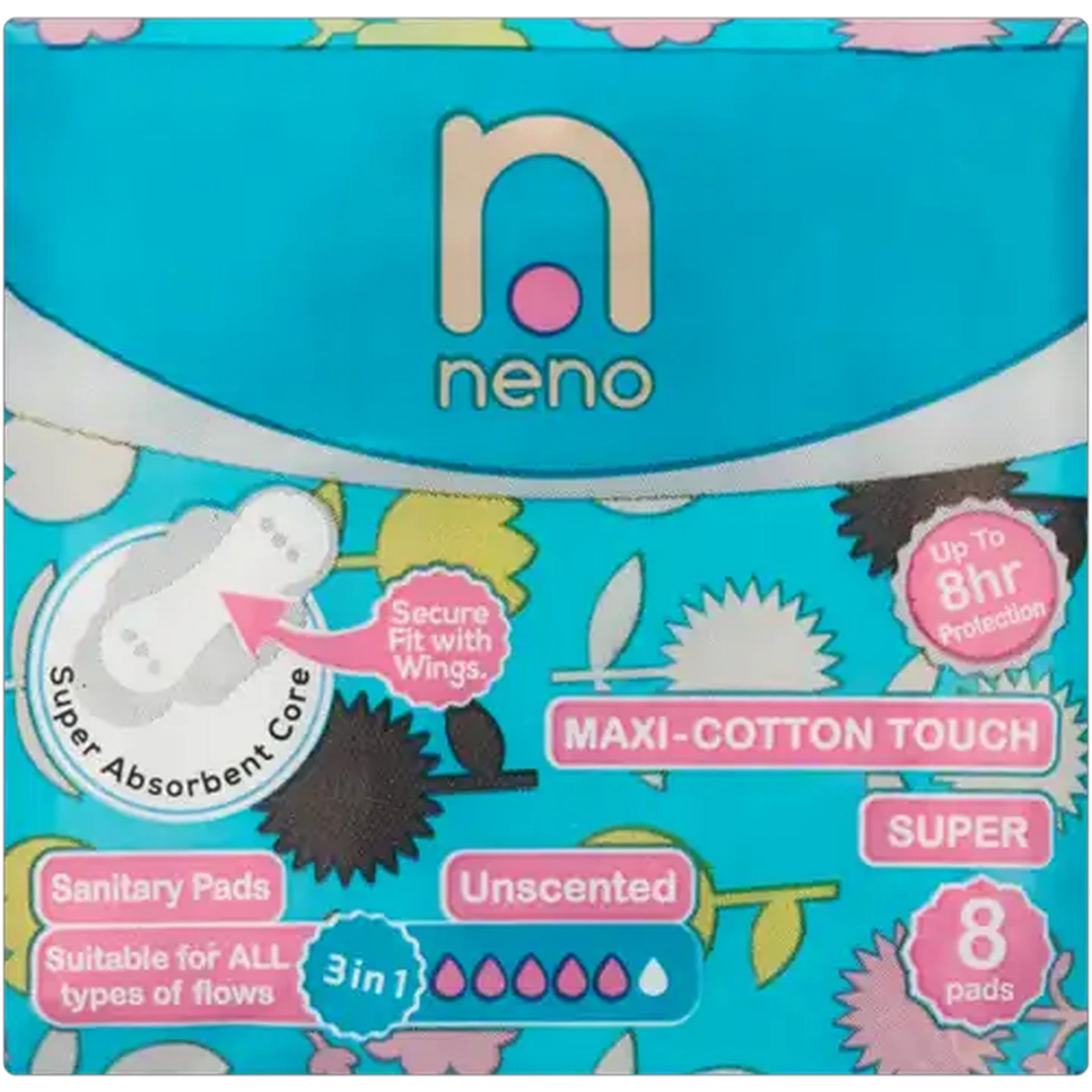 Image of Neno Super Maxi-Cotton Touch Unscented Sanitary Pads 8 Pack