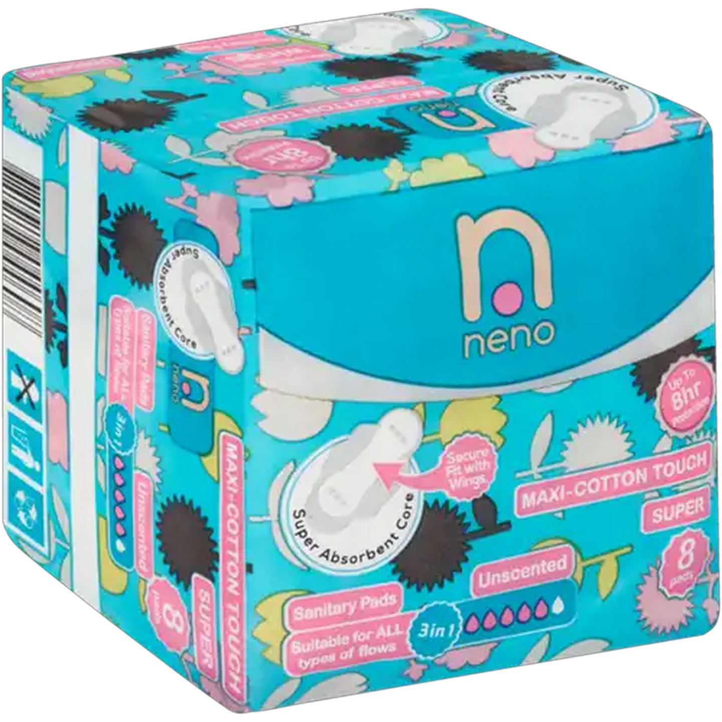 Image of Neno Super Maxi-Cotton Touch Unscented Sanitary Pads 8 Pack