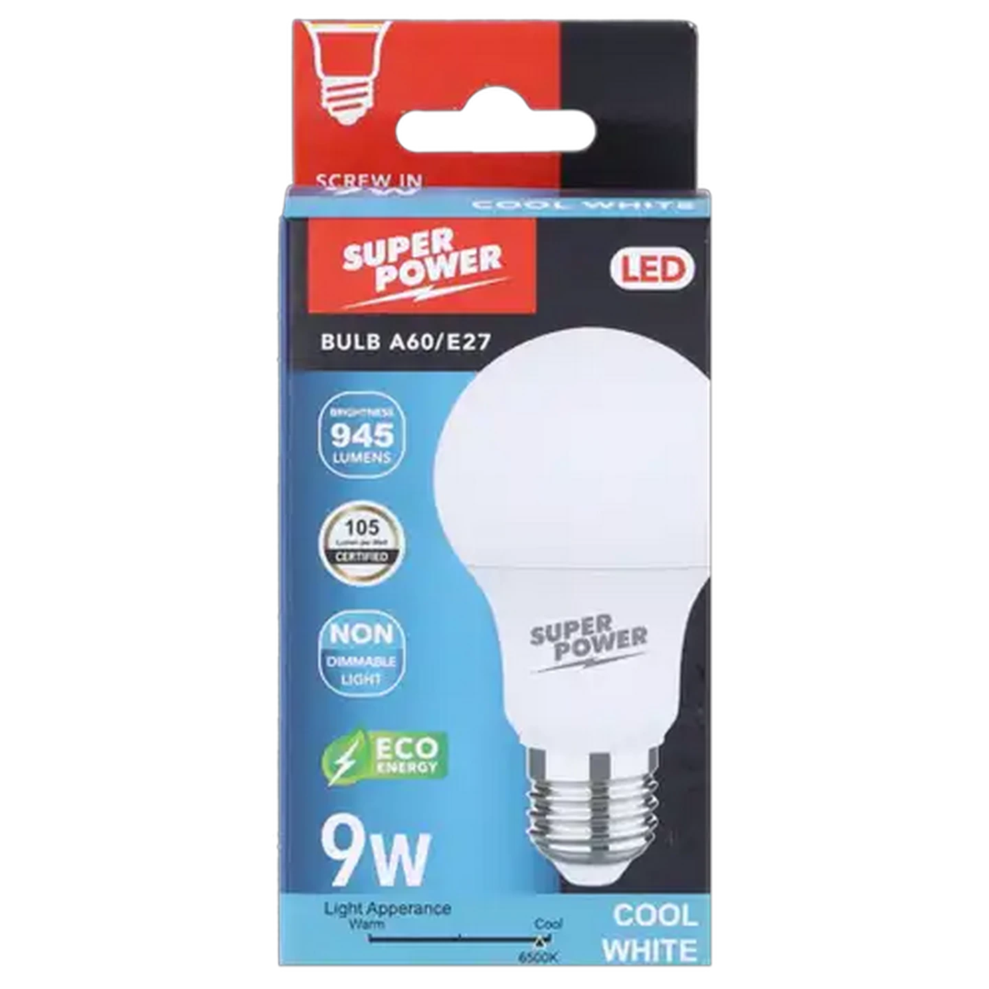 Image of Super Power A60 LED Globe Cool White Edison Screw 9W