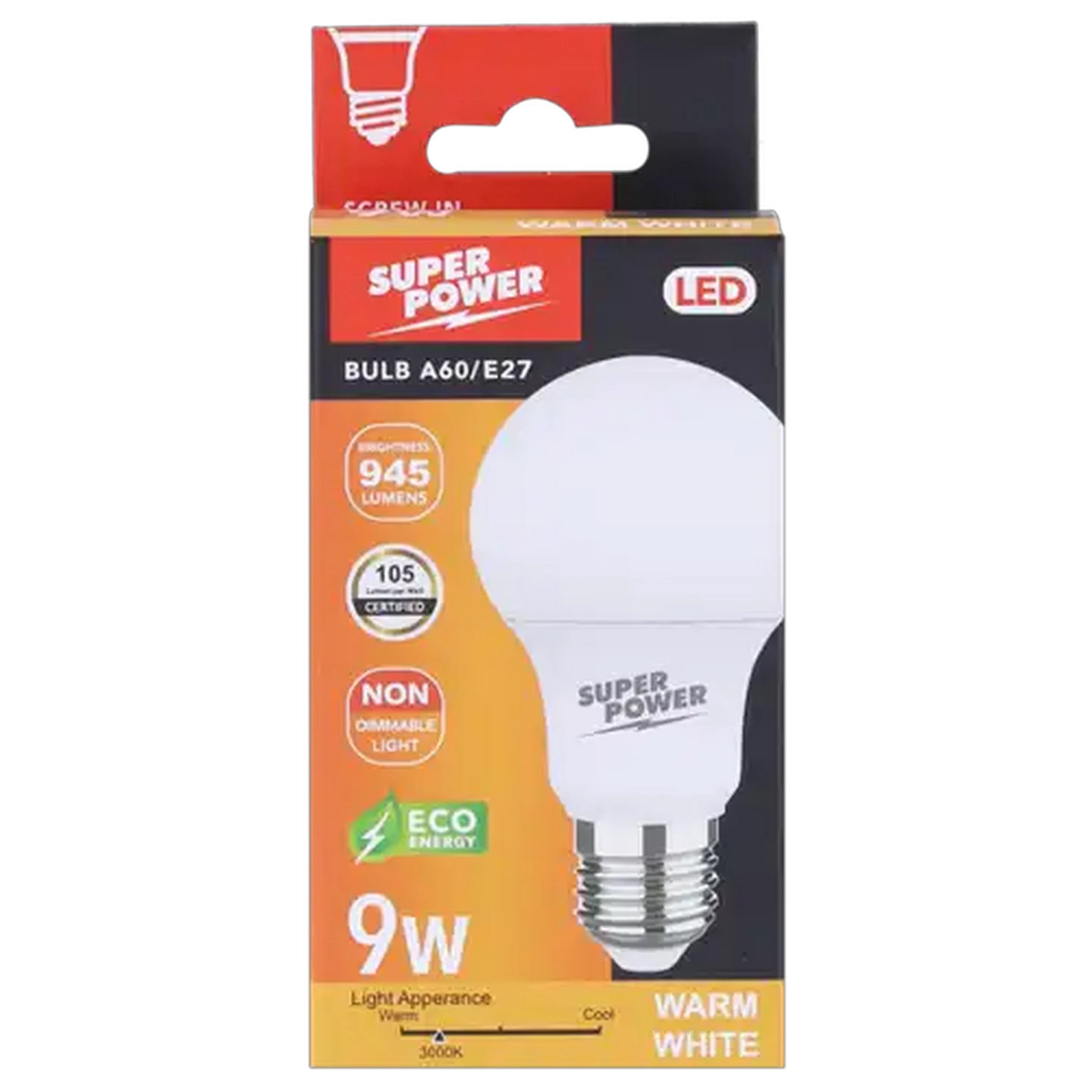 Image of Super Power A60 LED Globe Warm White E27 Edison Screw 9W