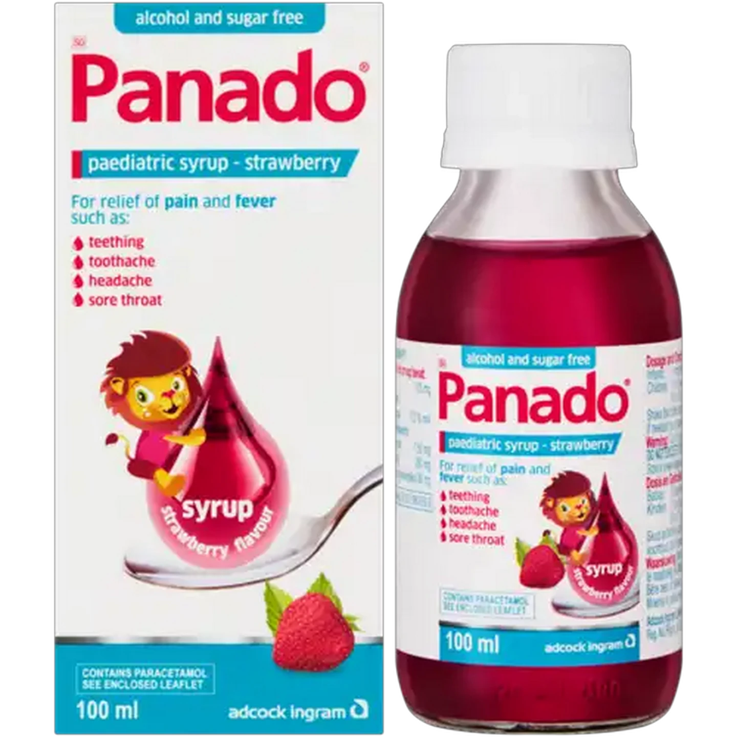 Image of Panado Alcohol Free Strawberry Flavour Paediatric Syrup 100ml