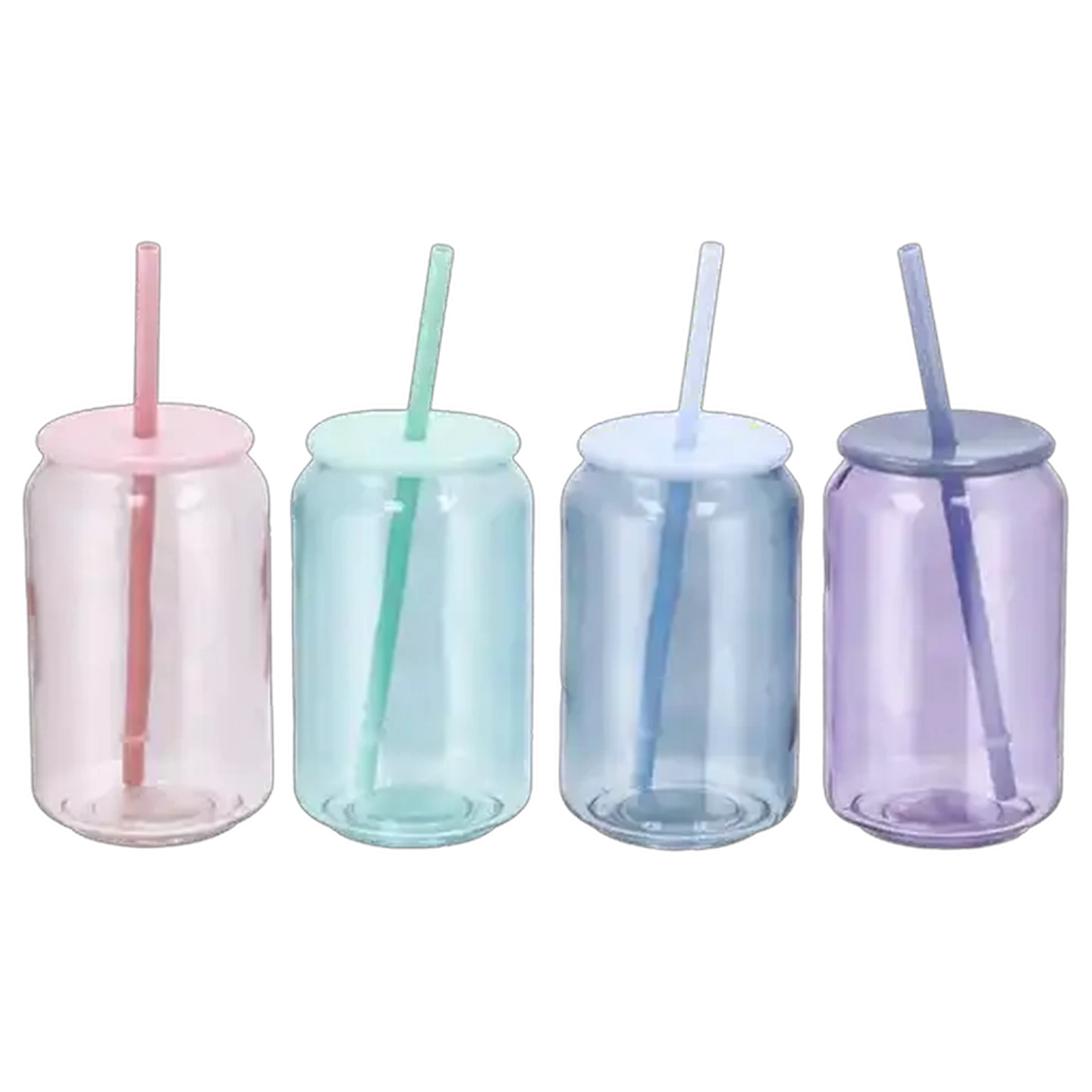Image of Unbranded Pastel Glass Canister with Lid & Straw 450ml ( Assorted Item - Supplied at Random)