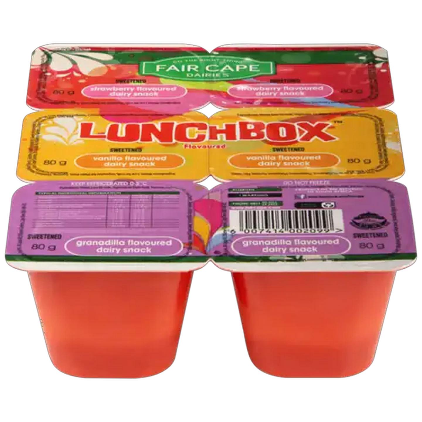 Image of Fair Cape Dairies Lunchbox Strawberry, Vanilla & Granadilla Flavoured Dairy Snack 6 x 80g