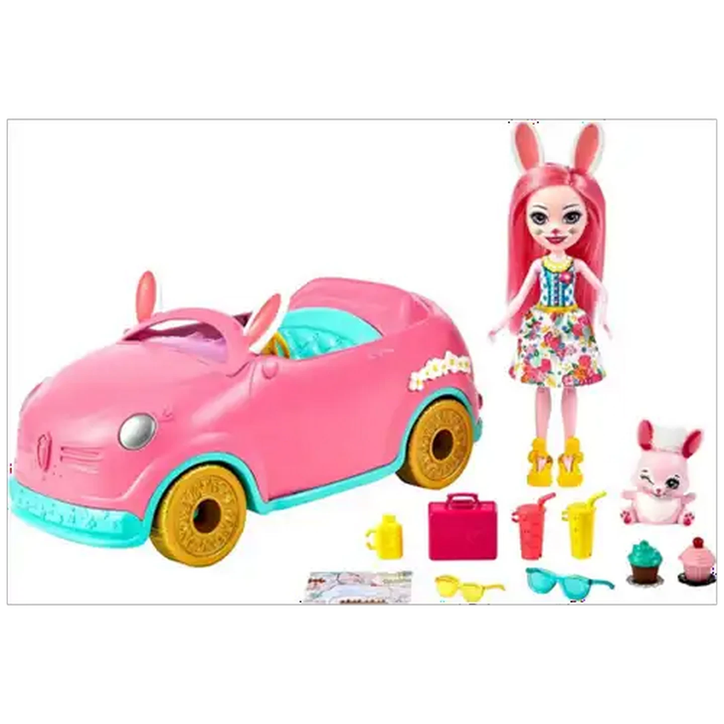 Image of Enchantimals Bunnymobile Car Playset with Doll and Bunny Figure