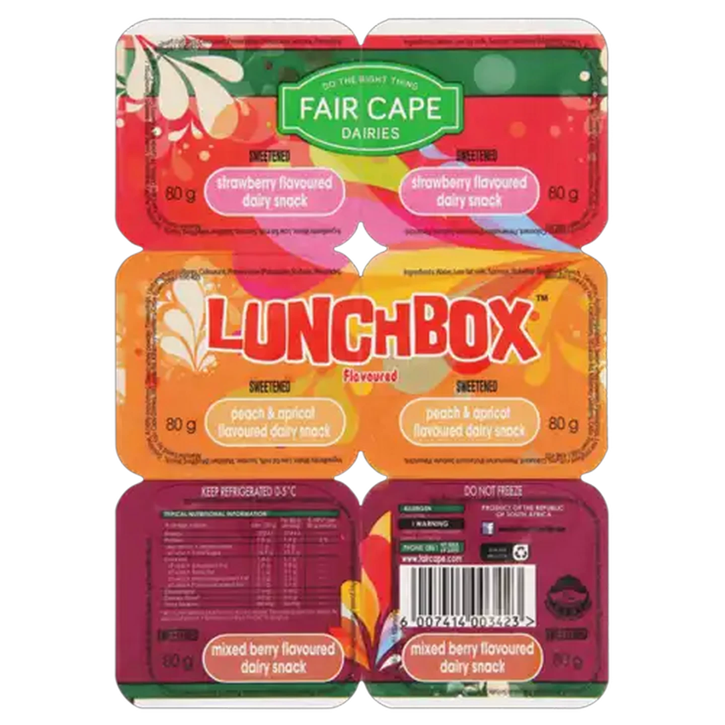 Image of Fair Cape Dairies Lunchbox Strawberry, Mixed Berry & Peach & Apricot Flavoured Dairy Snack 6 x 80g