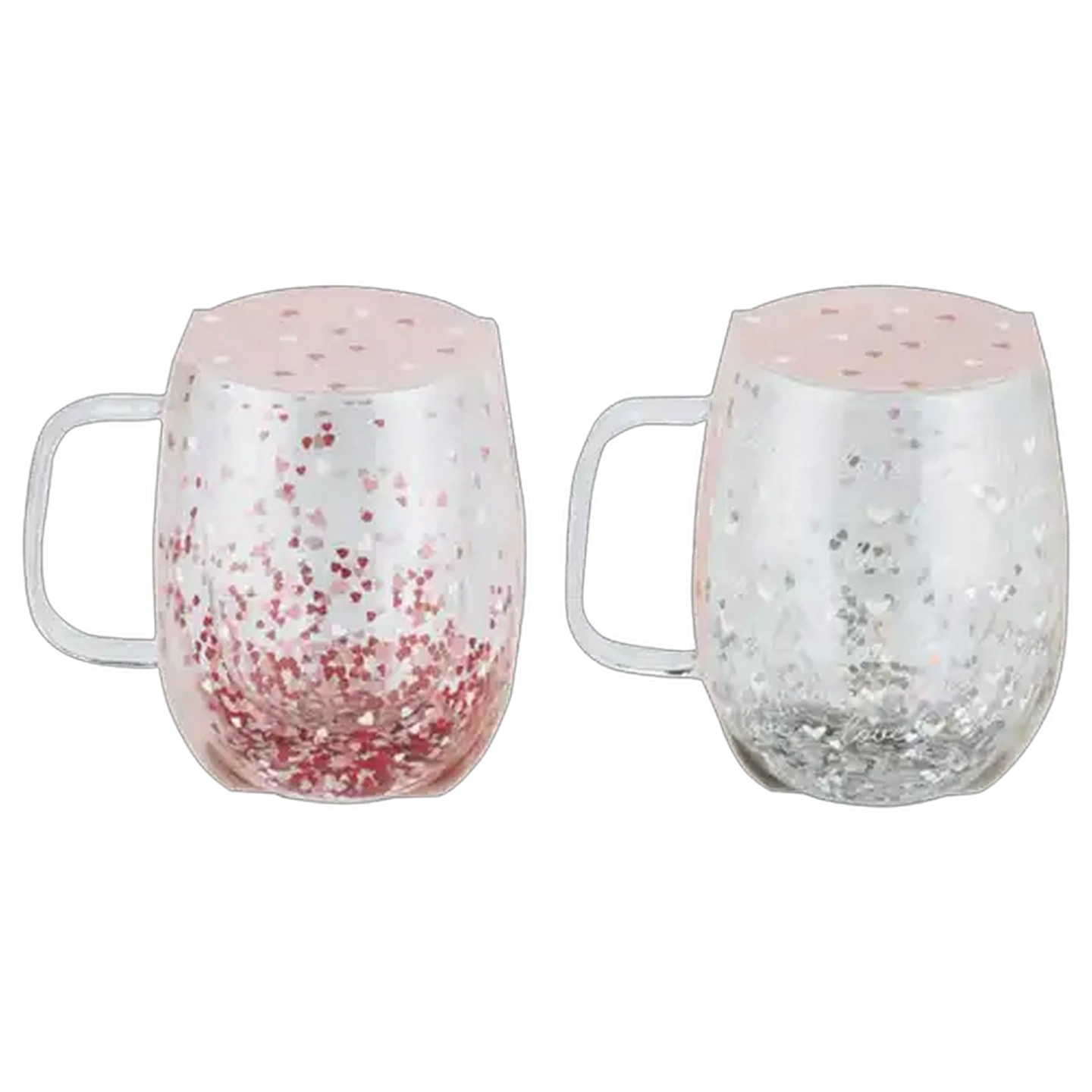 Image of Valentine's Pink & White Double Wall Glass Mug 340ml (Design May Vary)
