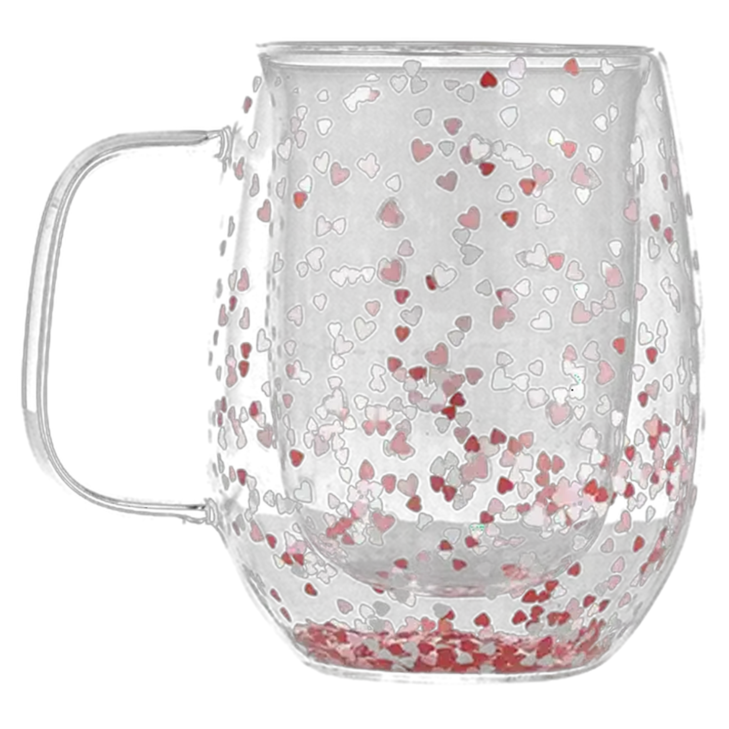 Image of Valentine's Pink & White Double Wall Glass Mug 340ml (Design May Vary)