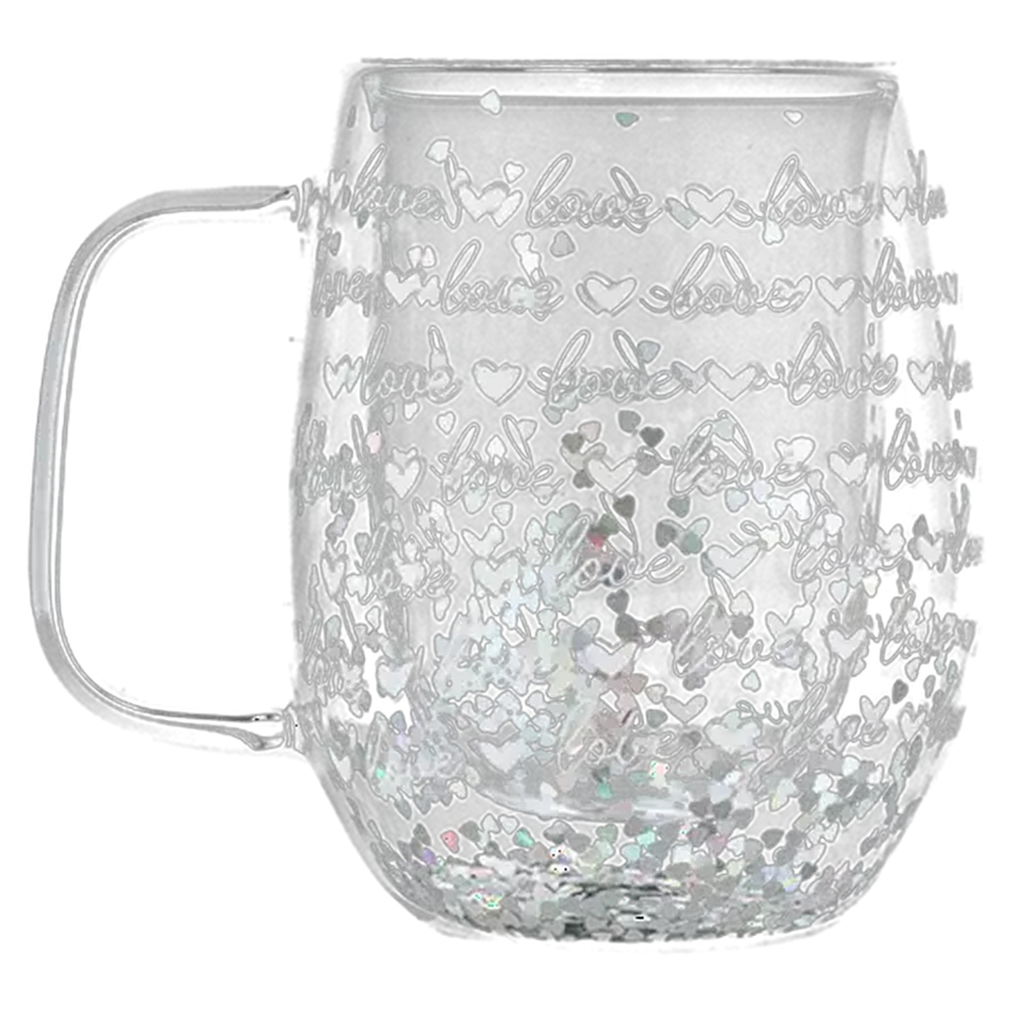 Image of Valentine's Pink & White Double Wall Glass Mug 340ml (Design May Vary)