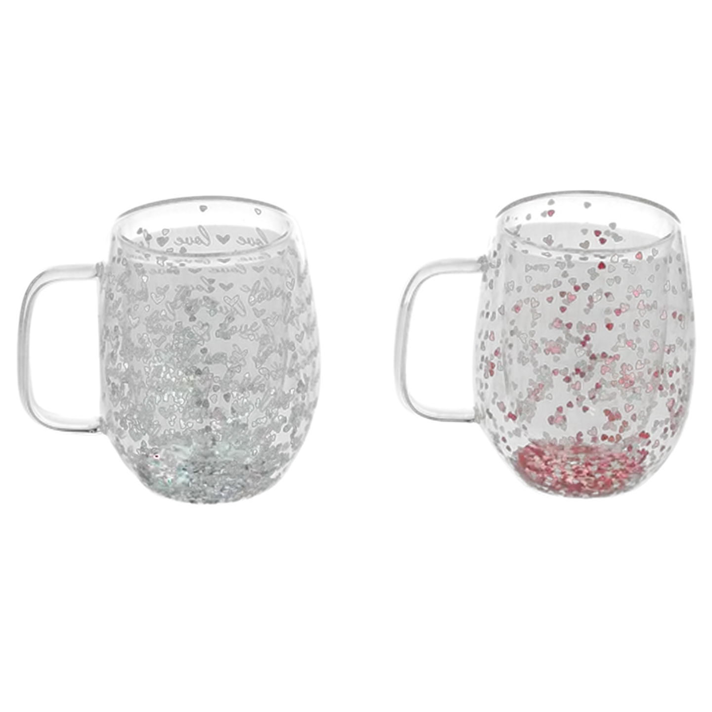 Image of Valentine's Pink & White Double Wall Glass Mug 340ml (Design May Vary)