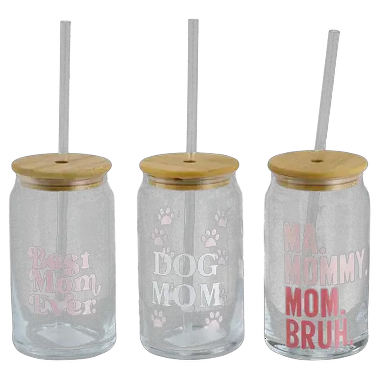 Image of Mother's Day Glass with Straw 500ml (Design May Vary)