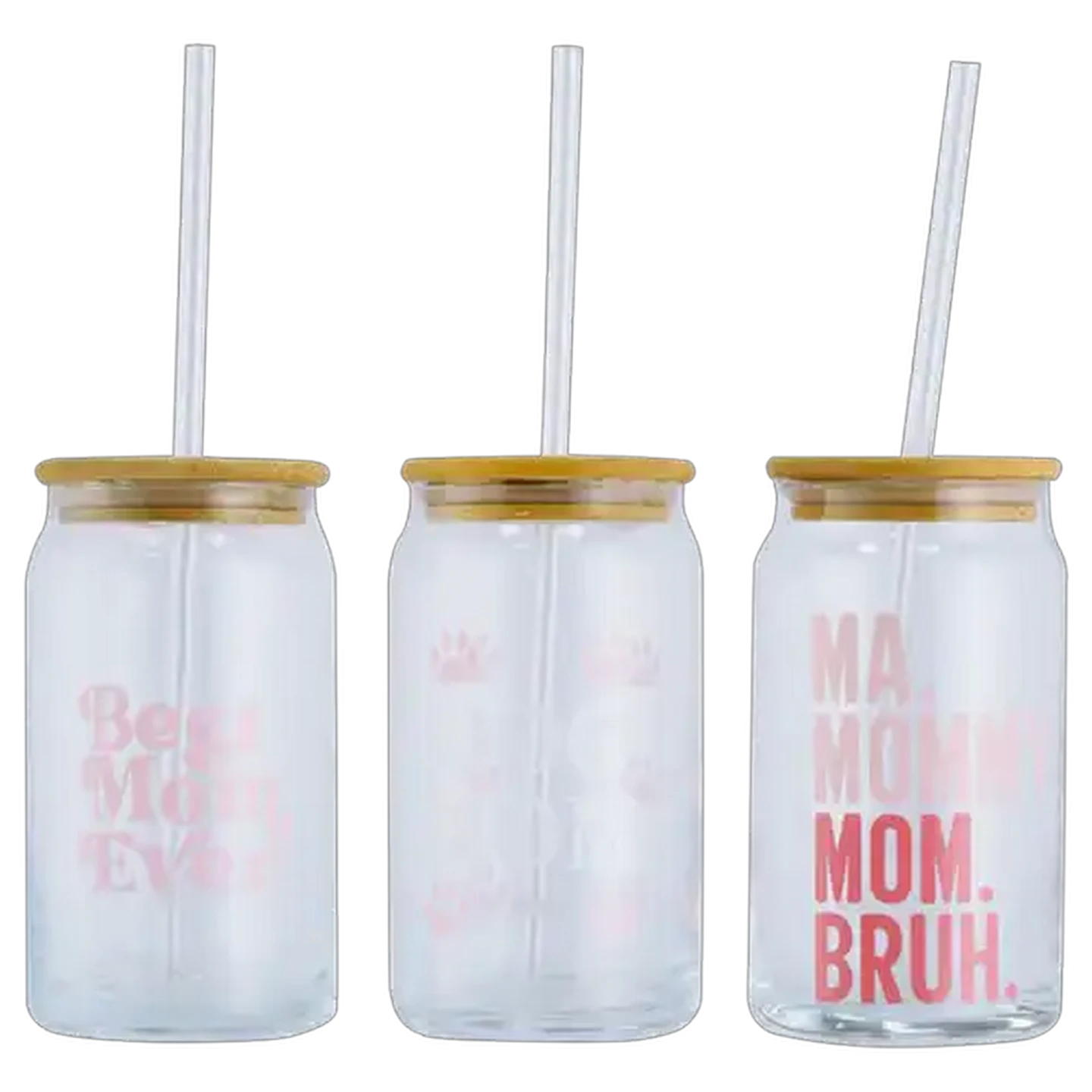 Image of Mother's Day Glass with Straw 500ml (Design May Vary)