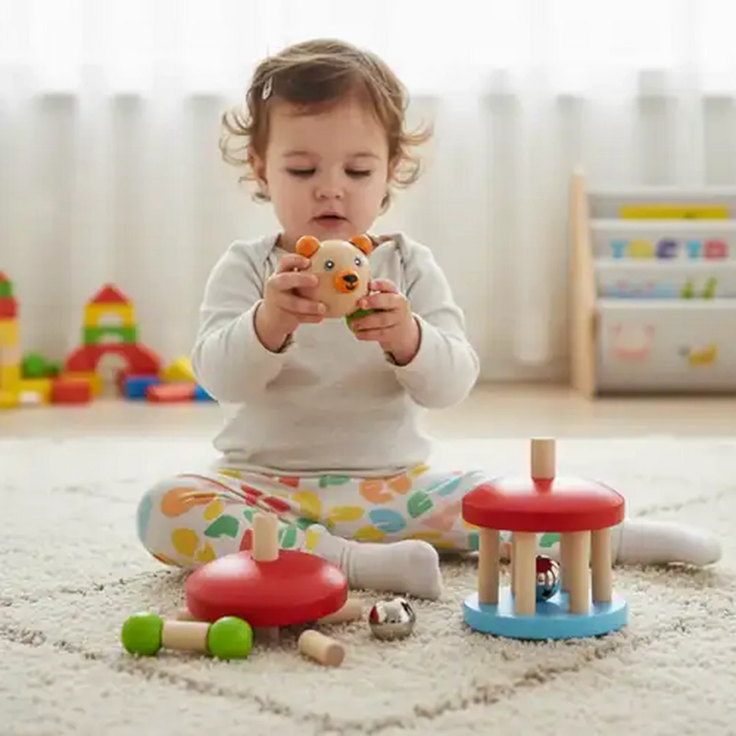 Image of Jolly Tots Bear Wooden Bell Rattle 3 Months+