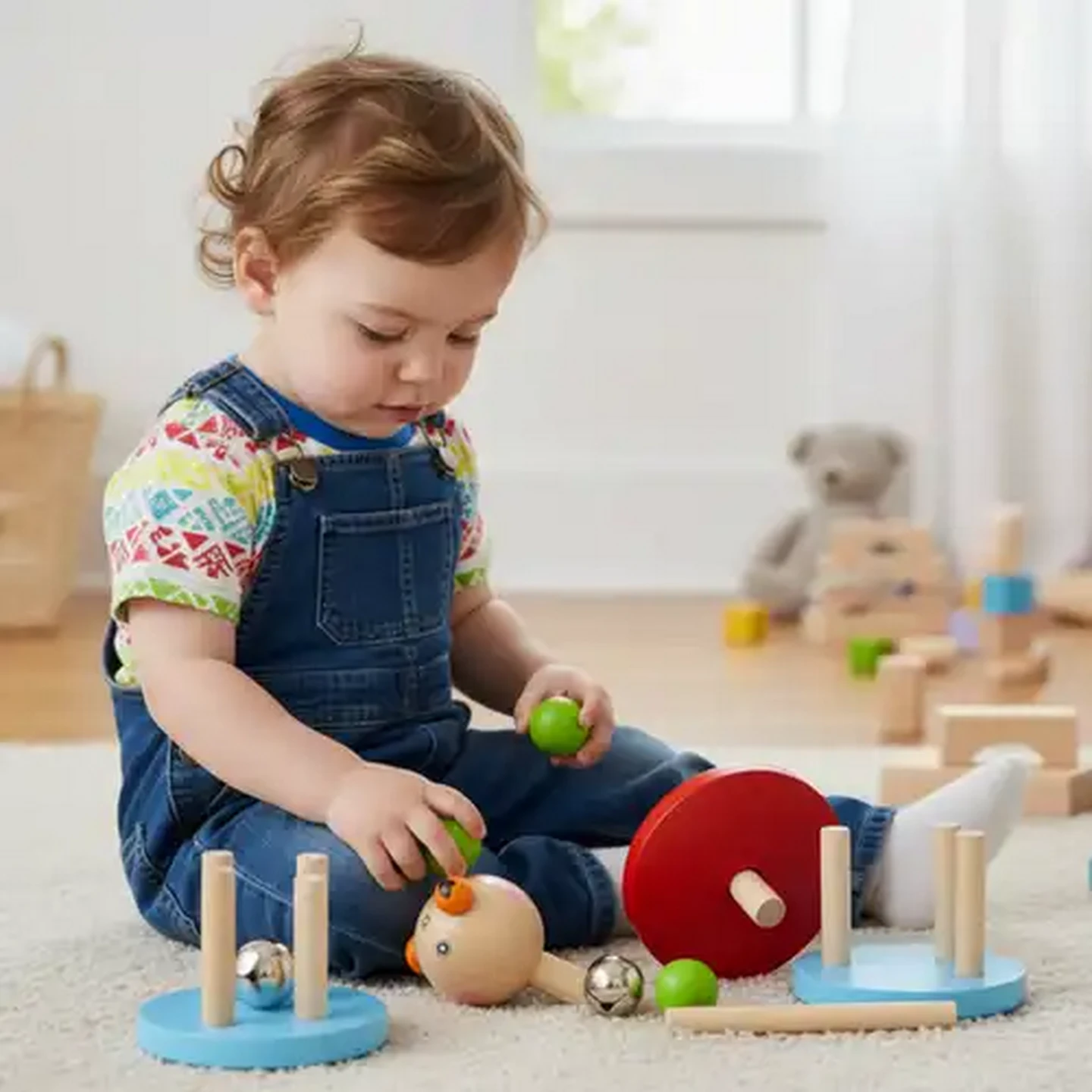 Image of Jolly Tots Bear Wooden Bell Rattle 3 Months+