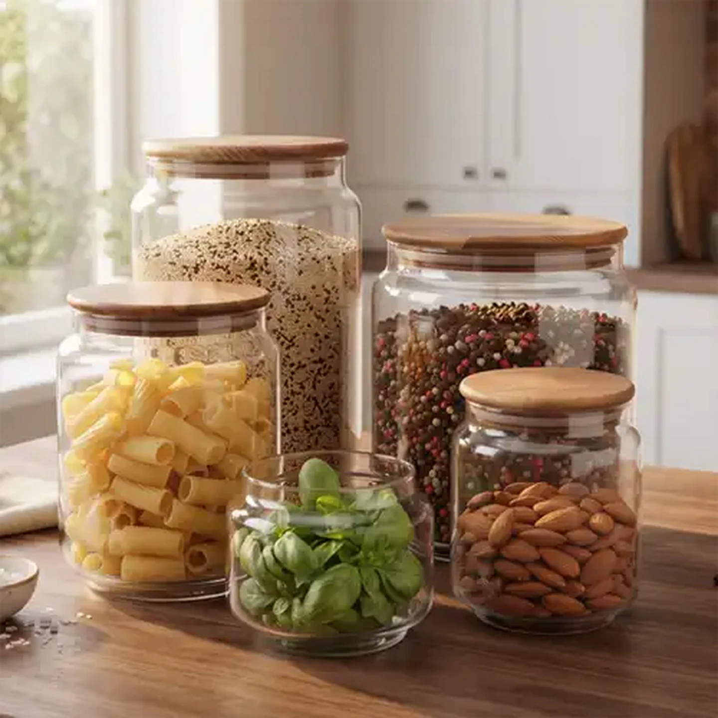 Image of Large Glass Jar with Acacia Wood Lid 800ml