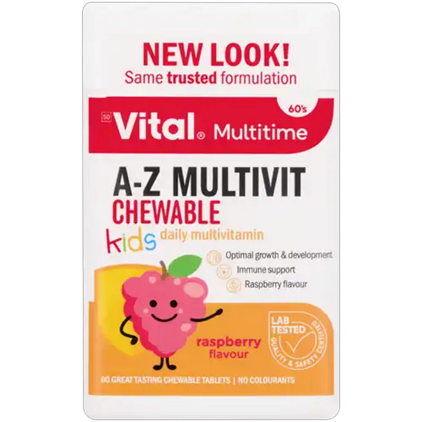 Image of Vital Kids Raspberry Flavour A-Z Multivitamin Chewable Tablets 60-Pack