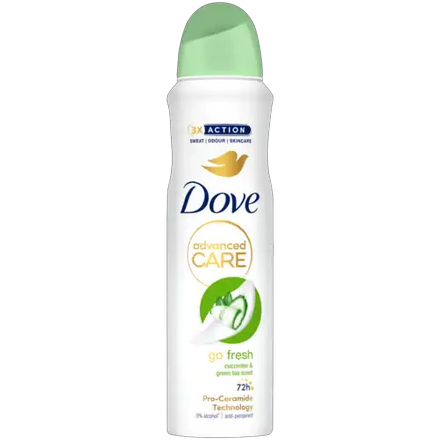 Image of Dove Advanced Care Go Fresh Alcohol Free Cucumber & Green Tea 0% Alcohol Anti-Perspirant Body Spray 150ml