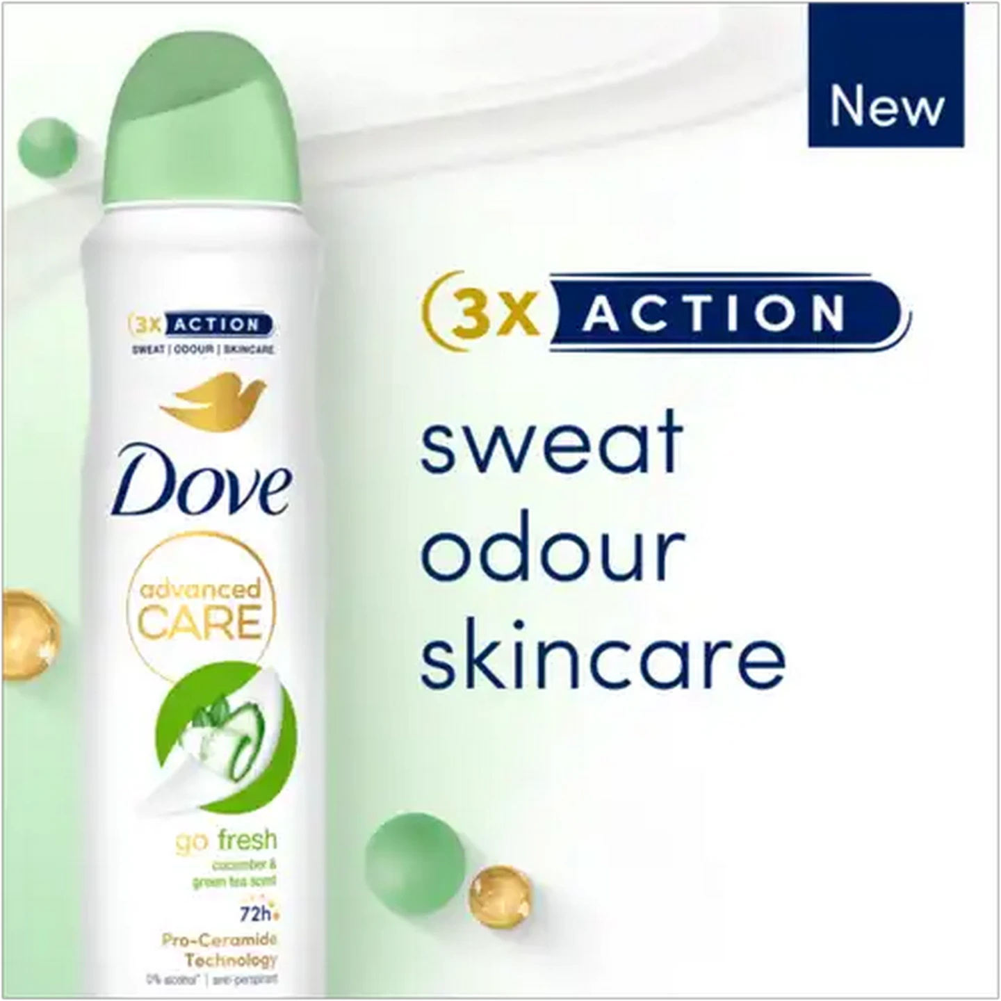 Image of Dove Advanced Care Go Fresh Alcohol Free Cucumber & Green Tea 0% Alcohol Anti-Perspirant Body Spray 150ml