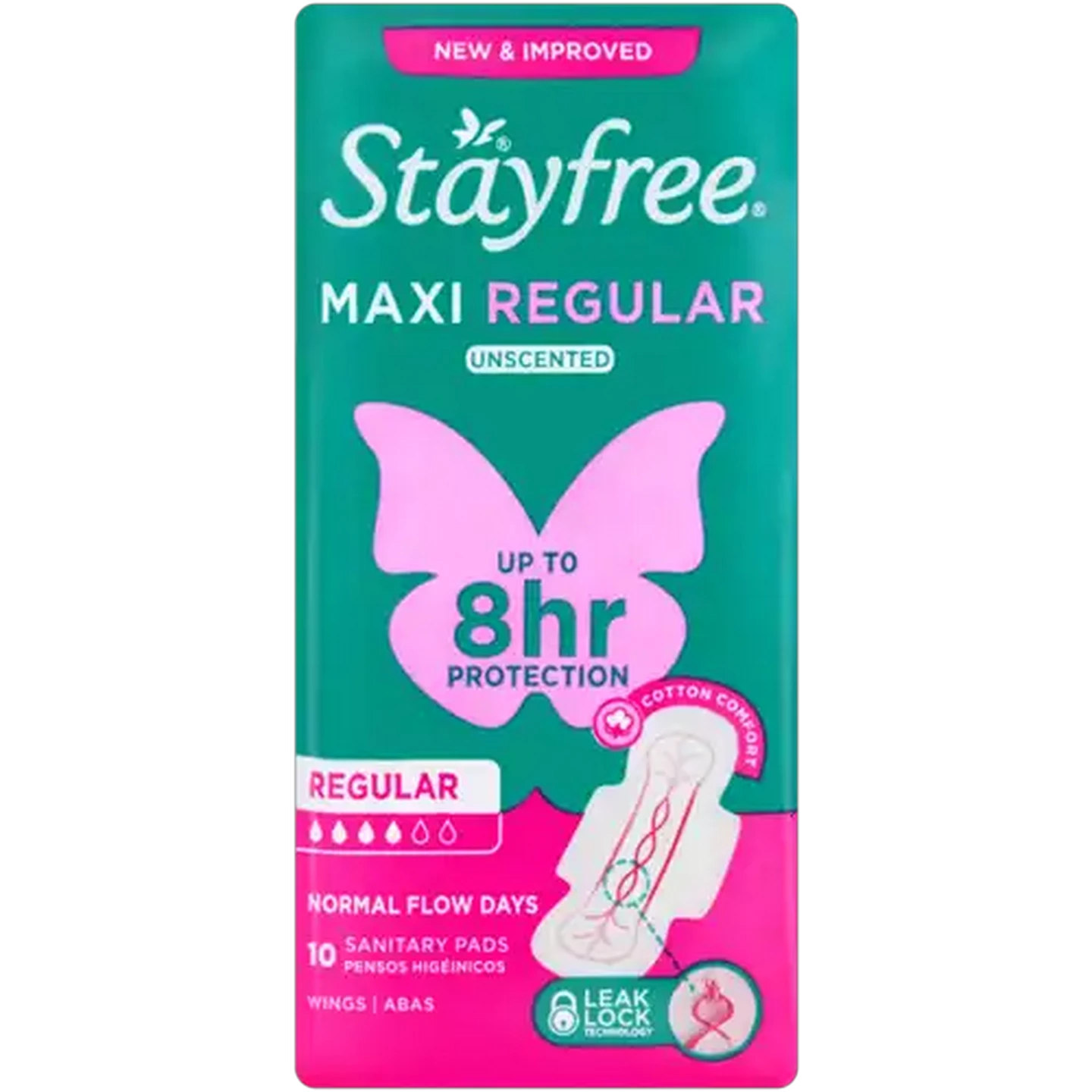 Image of Stayfree Maxi Regular Unscented Sanitary Pads with Wings 10-Pack