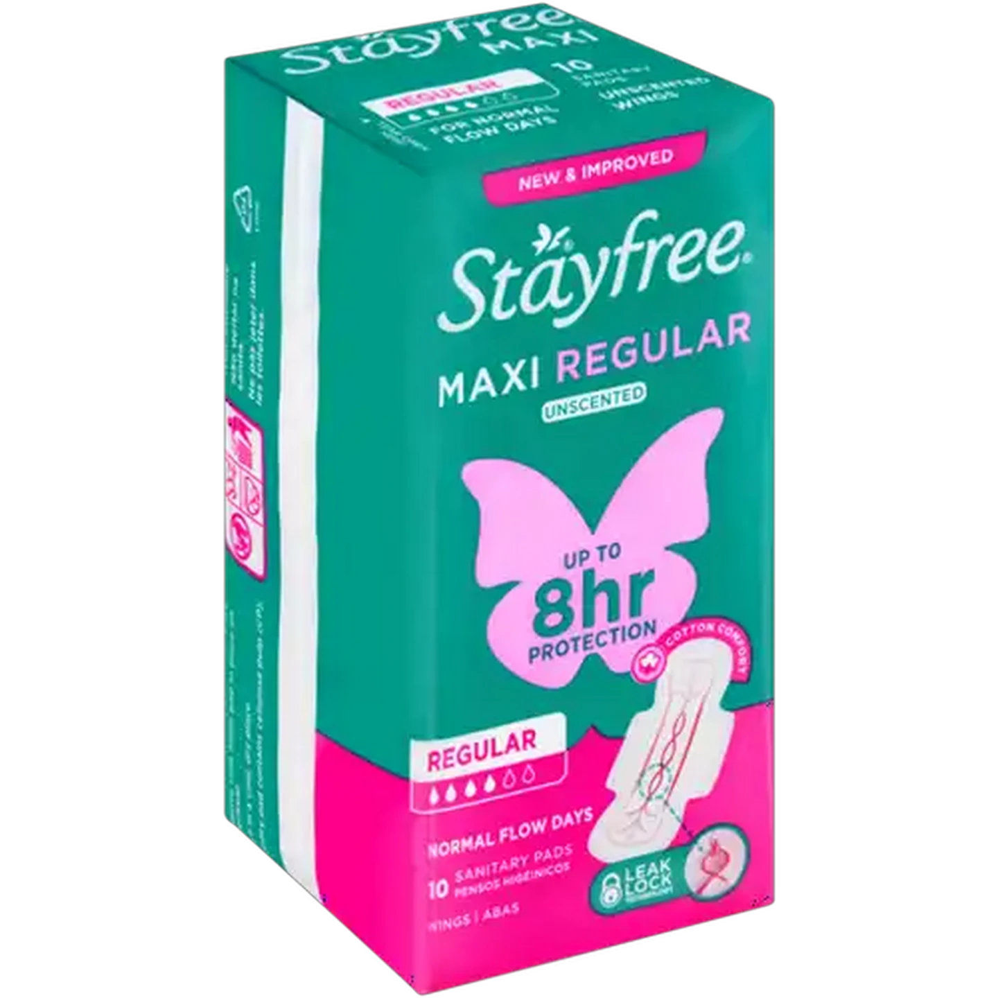 Image of Stayfree Maxi Regular Unscented Sanitary Pads with Wings 10-Pack