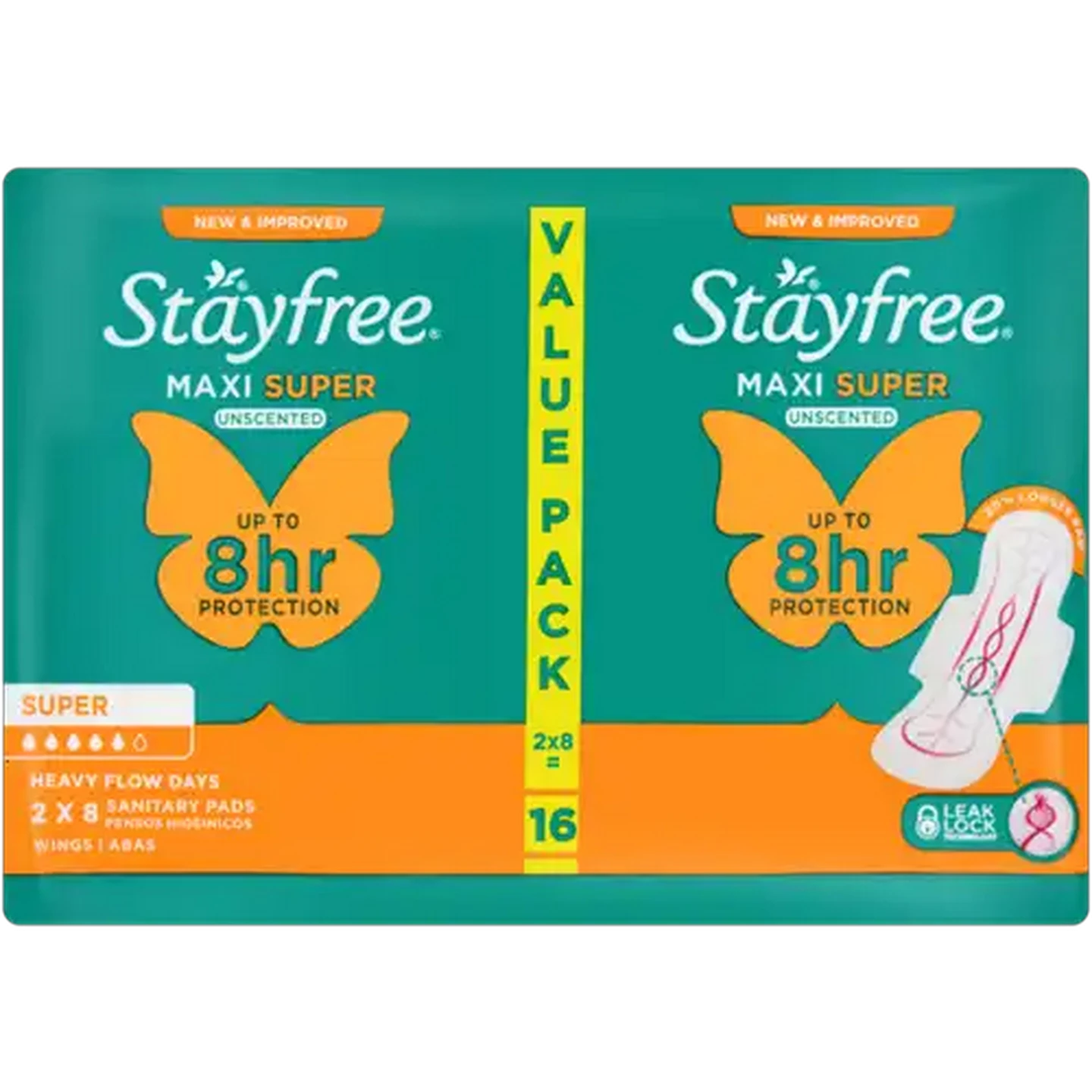 Image of Stayfree Maxi Super Unscented Sanitary Pads with Wings 16-Pack
