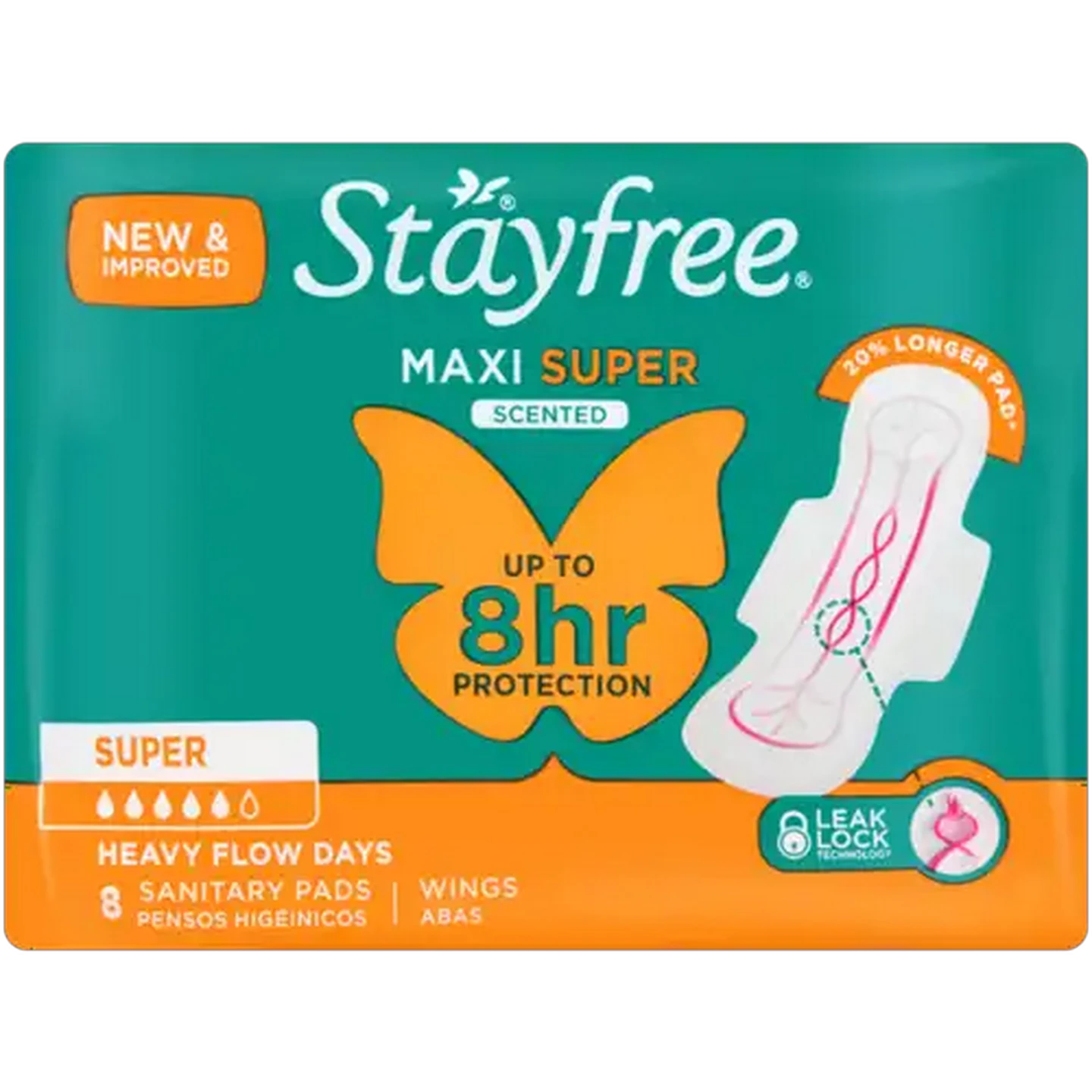 Image of Stayfree Maxi Super Sanitary Pads with Wings 8-Pack