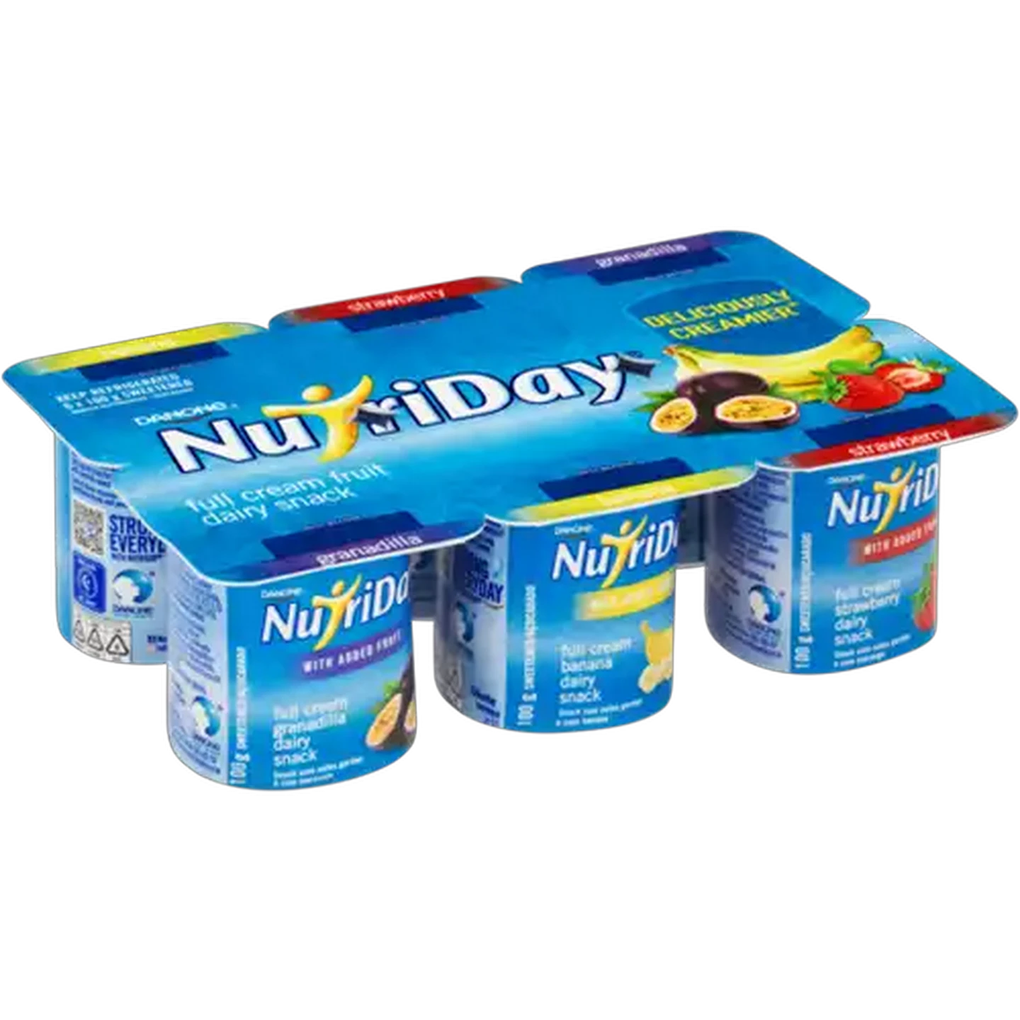 Image of Danone NutriDay Banana, Strawberry & Granadilla Full Cream Fruit Dairy Snack 6 x 100g
