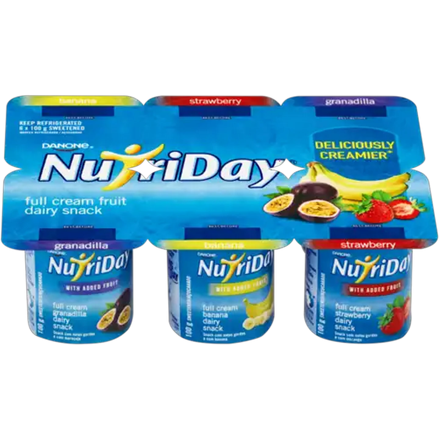 Image of Danone NutriDay Banana, Strawberry & Granadilla Full Cream Fruit Dairy Snack 6 x 100g