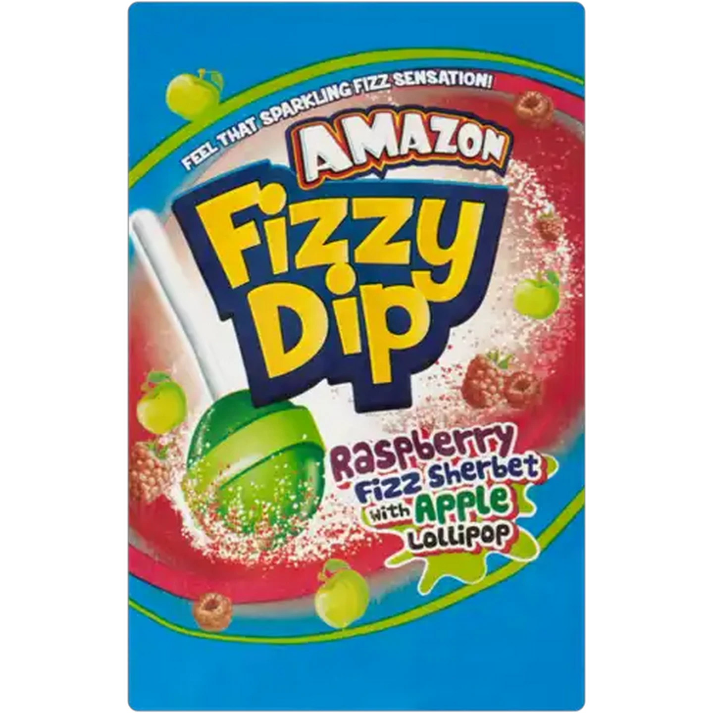 Image of Amazon Fizzy Dip Raspberry Fizz Sherbet with Apple Lollipop 54g