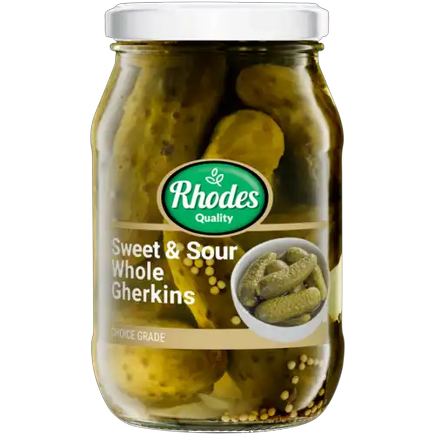 Image of Rhodes Quality Sweet & Sour Whole Gherkins 385g