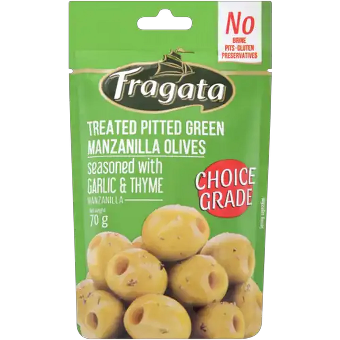 Image of Fragata Garlic & Thyme Seasoned Pitted Manzanilla Olives 70g