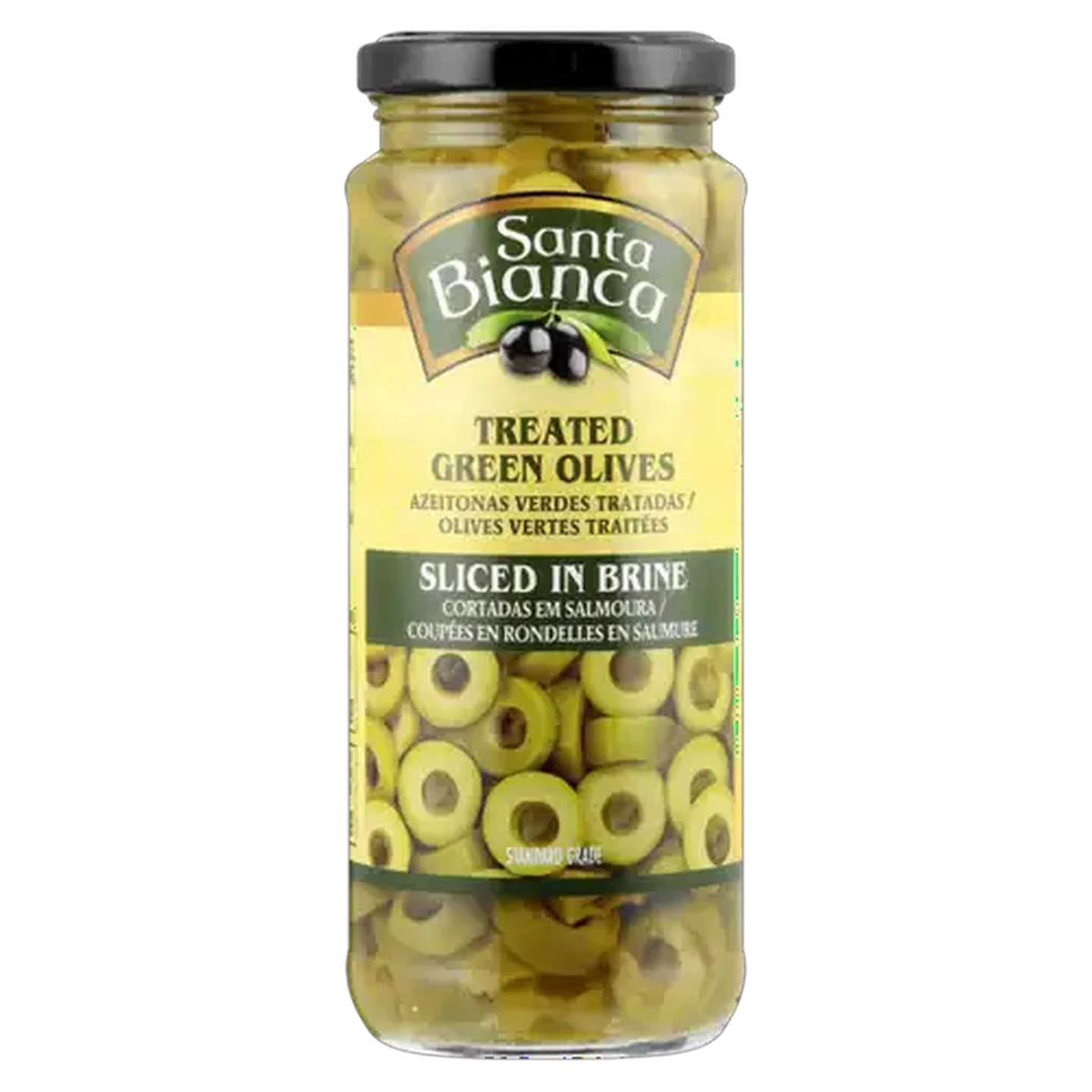 Image of Santa Bianca Treated Green Olives Sliced In Brine 335g