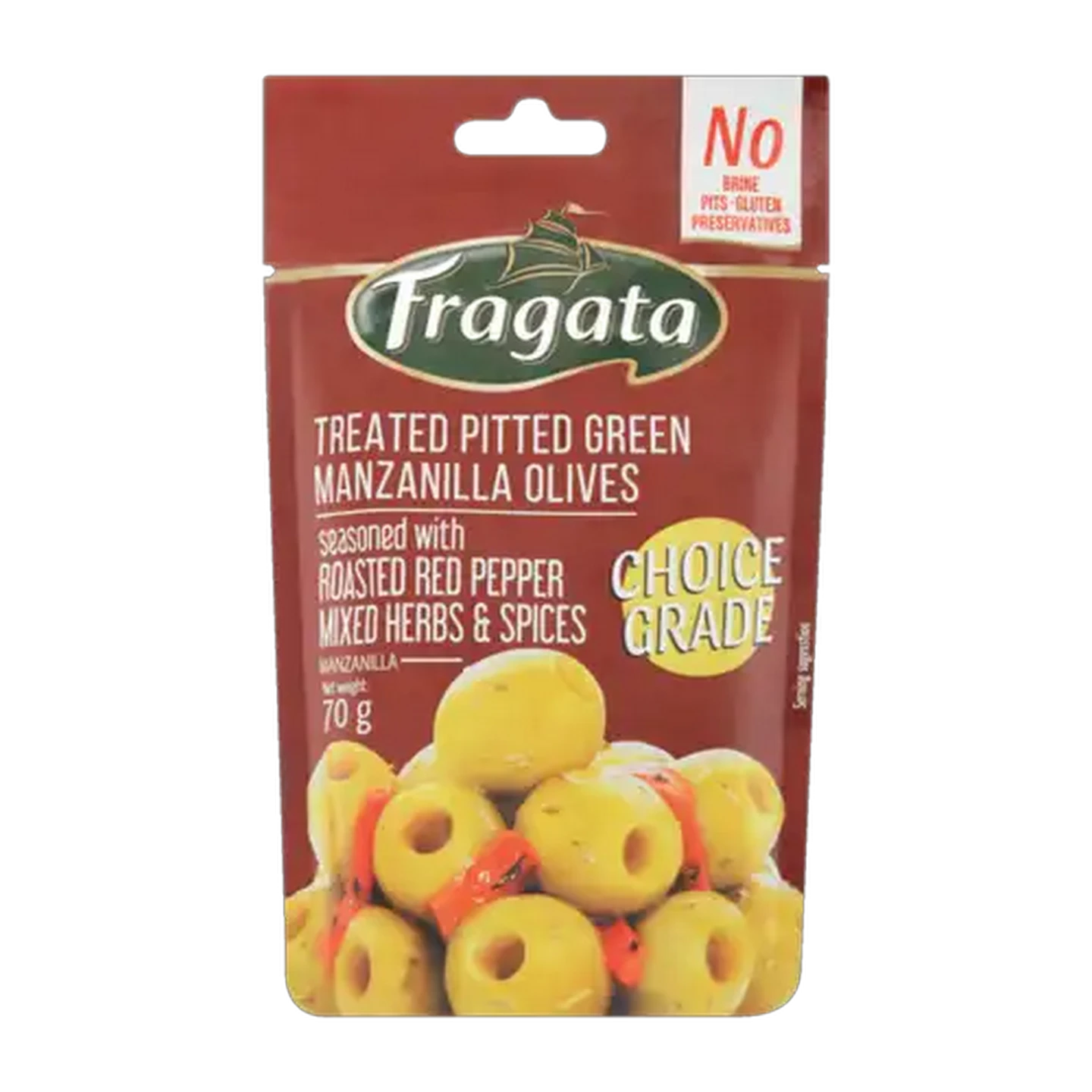 Image of Fragata Roasted Pepper Treated Green Manzanilla Olives 70g