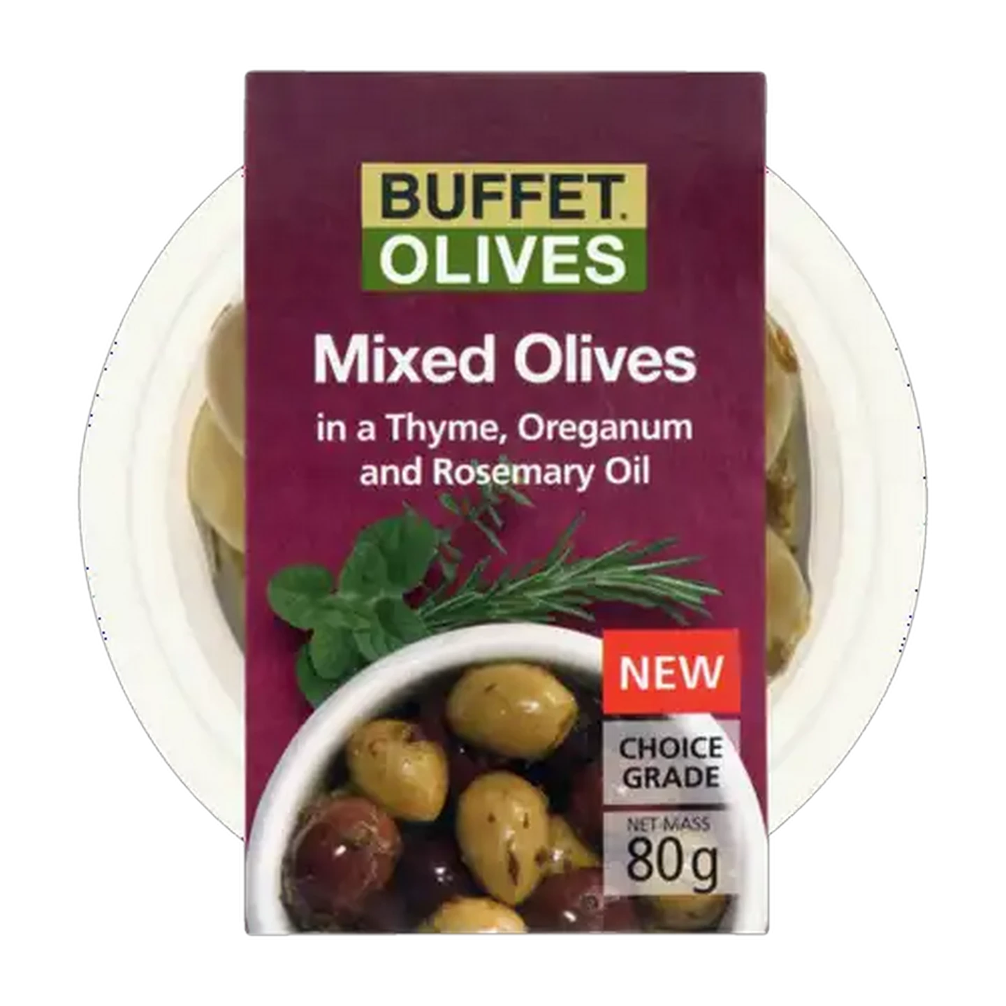 Image of Buffet Olives Mixed Olives In Thyme, Oreganum & Rosemary Oil 80g