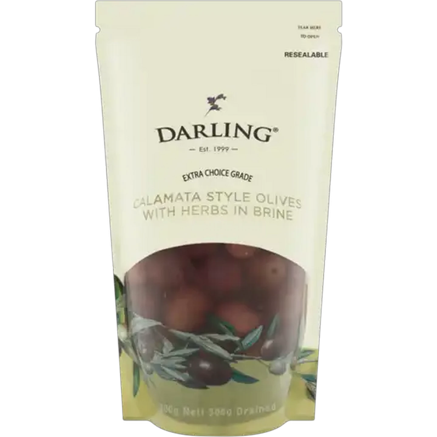 Image of Darling Olives Calamata Style Olives with Herbs in Brine 500g