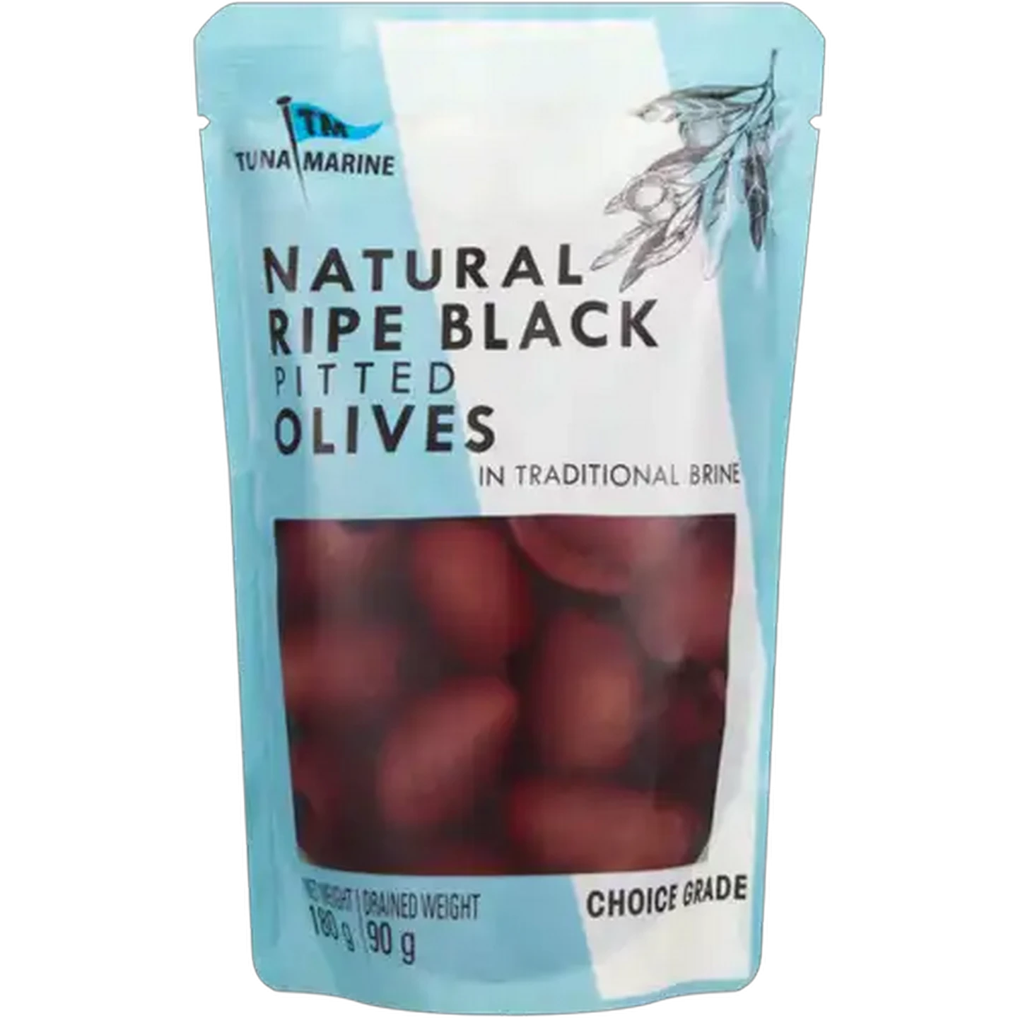 Image of Tuna Marine Natural Ripe Black Pitted Olives 180g