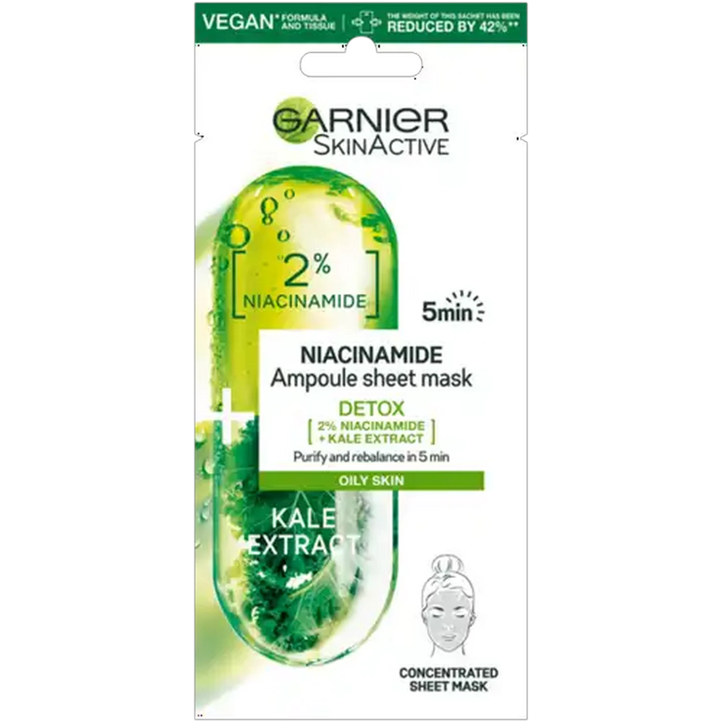 Image of Garnier Niacinamide +  Kale Detox Ampoule Sheet Face Mask 15g