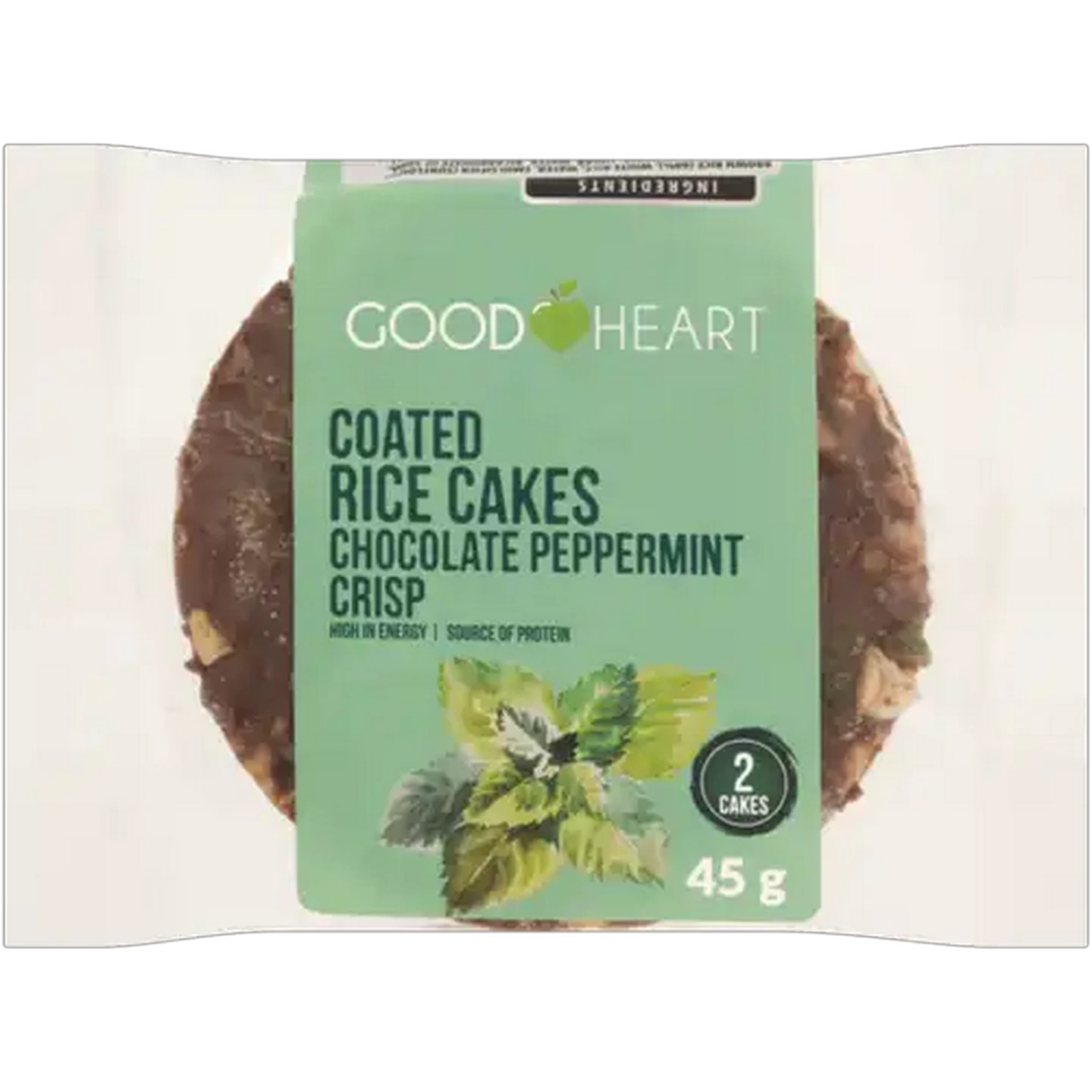 Image of Good Heart Chocolate Peppermint Crisp Coated Rice Cakes 2 Pack