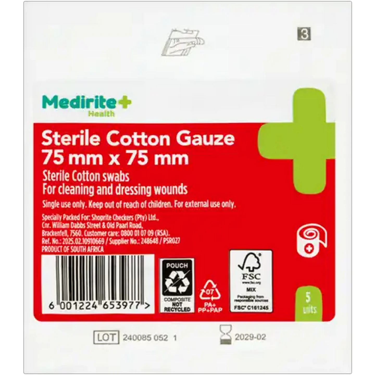 Image of Medirite Sterile Cotton Gauze 5 Pack