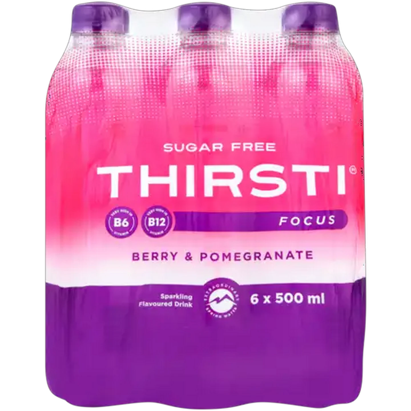 Image of Thirsti Berry & Pomegranate Flavoured Sugar Free Sparkling Focus Drink 6 x 500ml