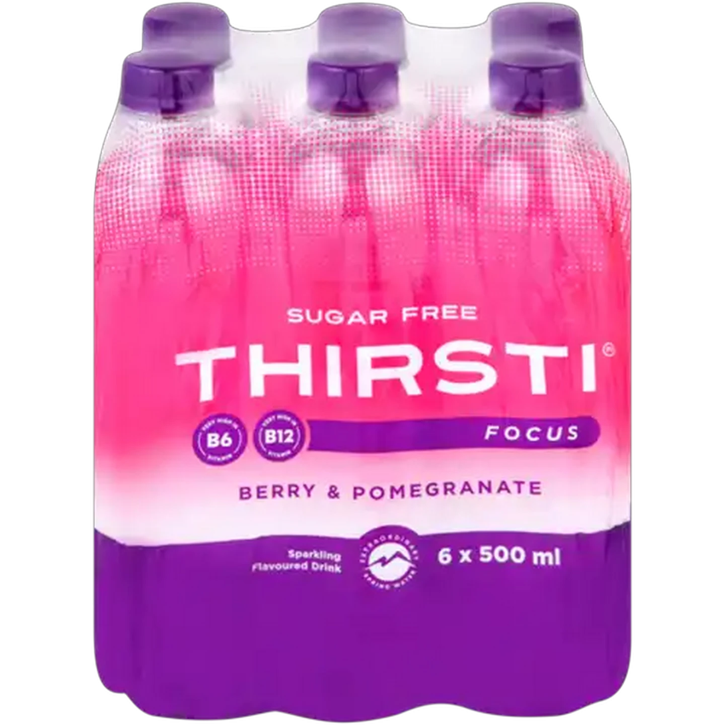 Image of Thirsti Berry & Pomegranate Flavoured Sugar Free Sparkling Focus Drink 6 x 500ml