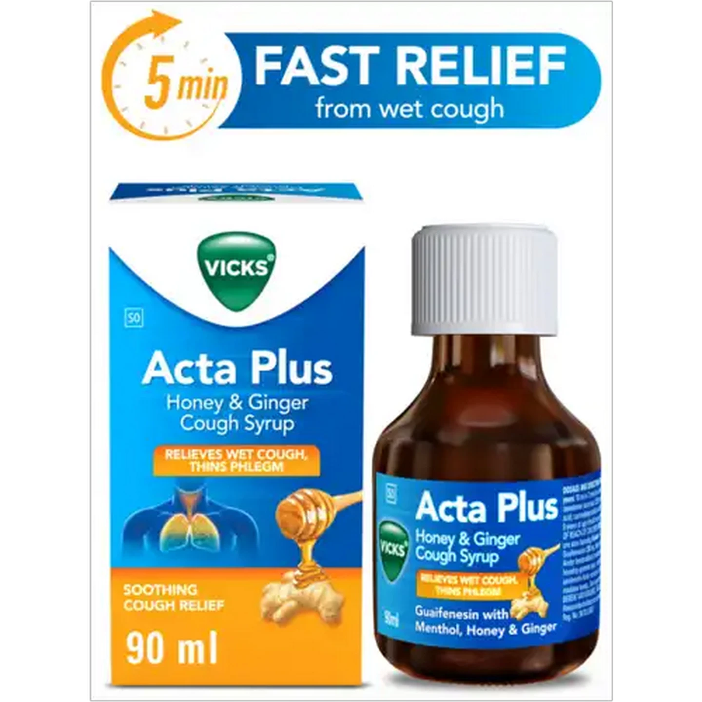 Image of Vicks Acta Plus Honey & Ginger Cough Syrup 90ml