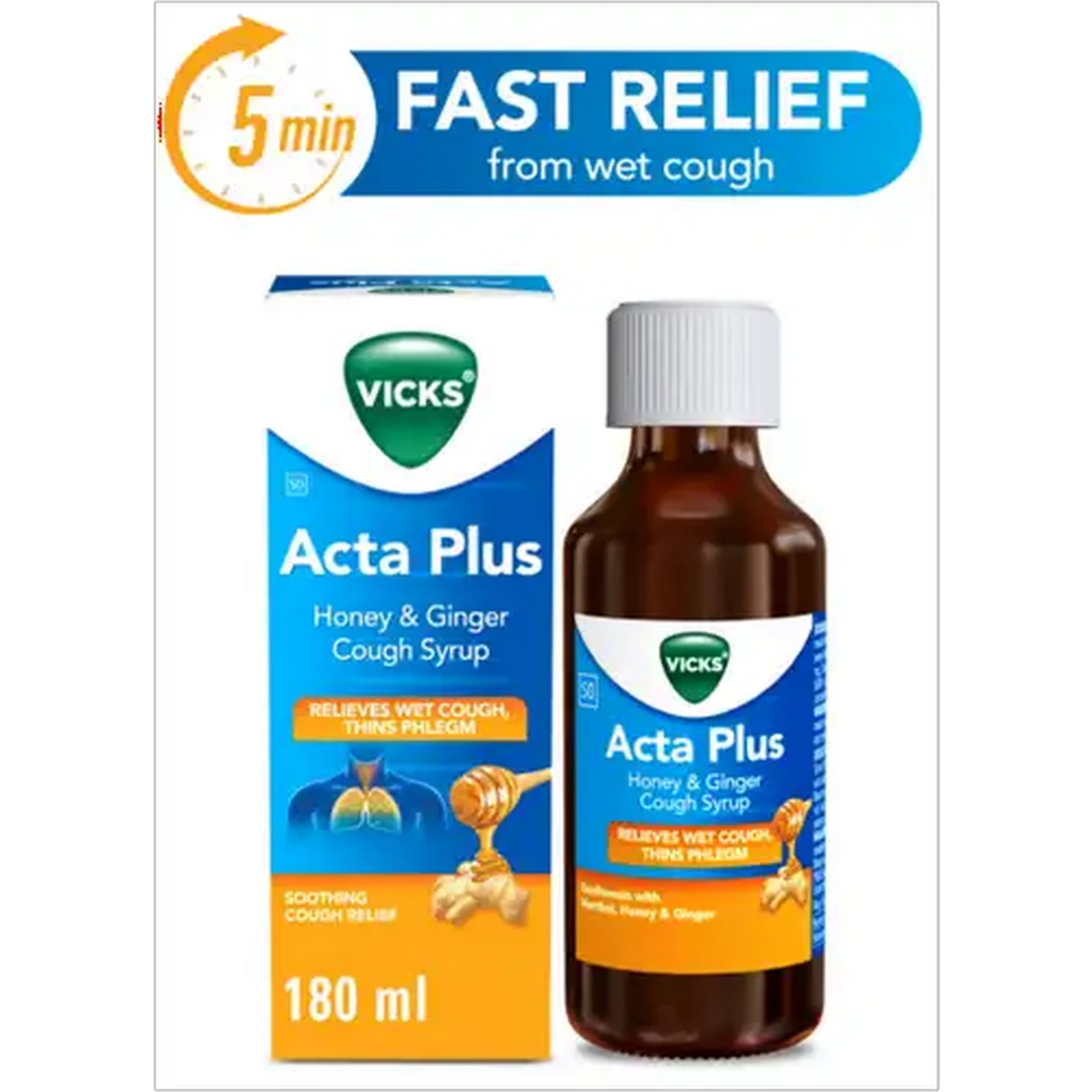Image of Vicks Acta Plus Honey & Ginger Cough Syrup 180ml