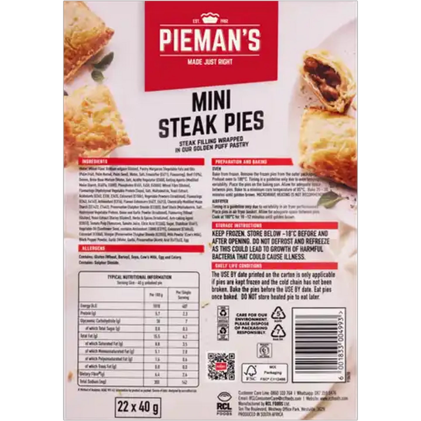 Image of PIEMAN’S Frozen Mini Steak Pies 22 x 40g