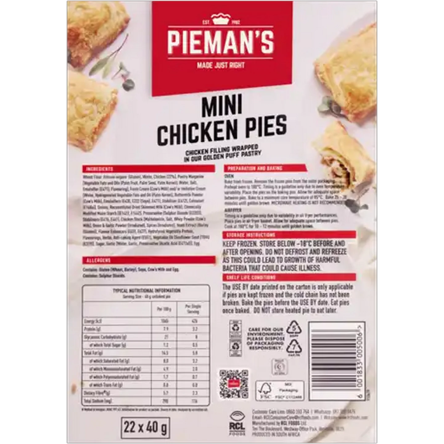 Image of PIEMAN’S Frozen Mini Chicken Pies 22 x 40g