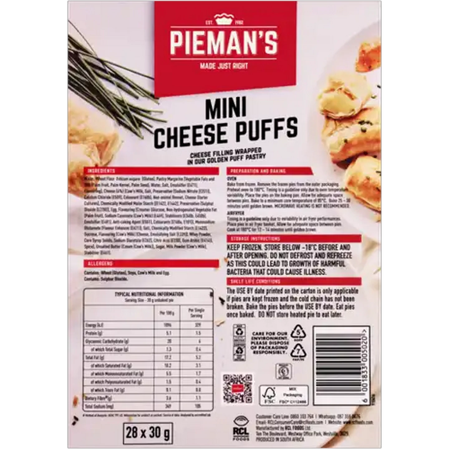Image of PIEMAN’S Frozen Mini Cheese Puffs 28 x 30g