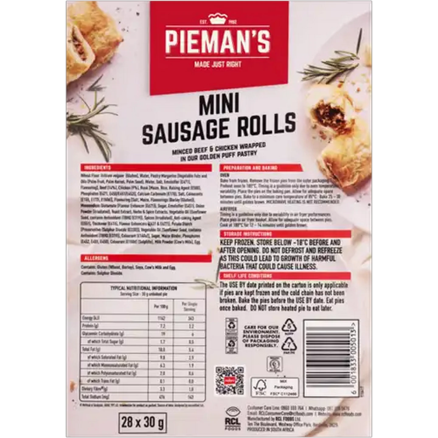 Image of PIEMAN’S Frozen Mini Sausage Rolls 28 x 30g