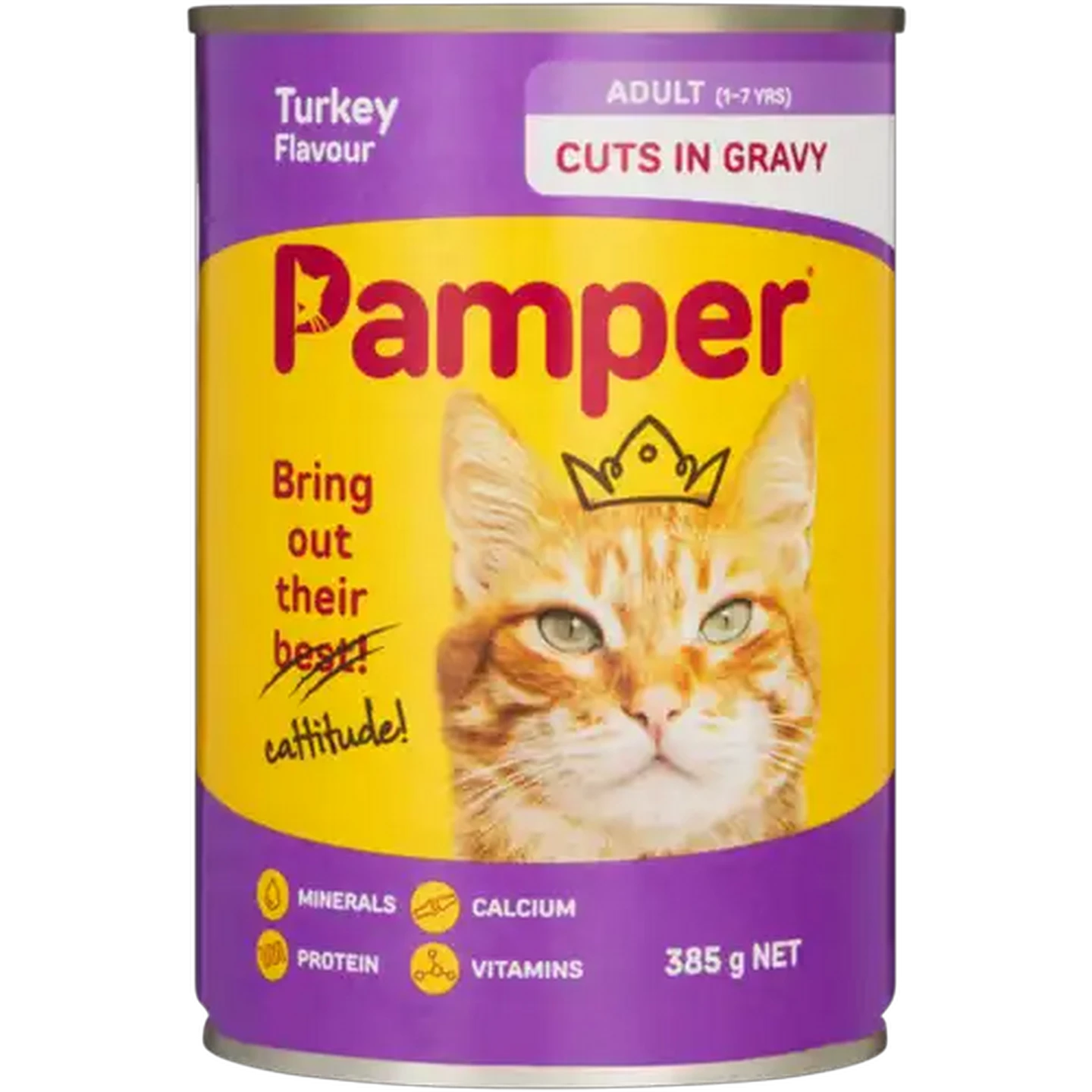Image of Pamper Turkey Flavoured Cuts In Gravy Cat Food Can 385g